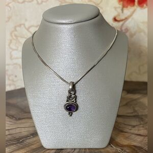 Amethyst Sterling Silver Beaded Pendant Necklace
